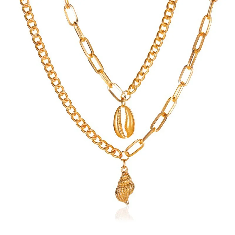 

The new summer punk retro style coin shell overlapping necklace is suitable for girls' party necklace, Gold color
