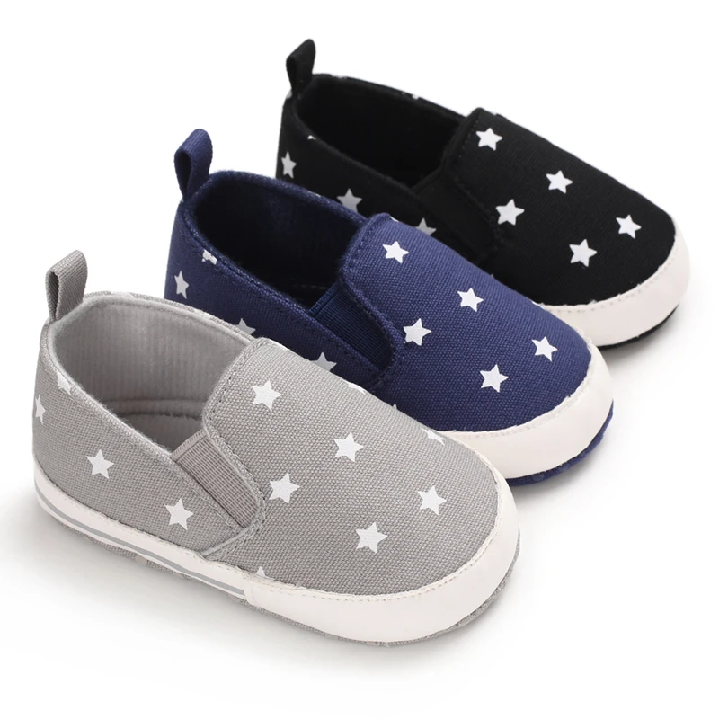 

Wholesale Cheap Canvas stars print First walker slip on loafers baby casual shoes, Blue/black/grey