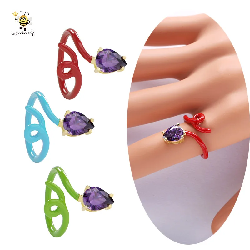 

Fine Jewelry 925 Sterling Silver Bijoux Colorful Enamel Snake Rings For Women Crystal Water Drop Heart Zircon Eye, Rose/silver/gold/clear/pink