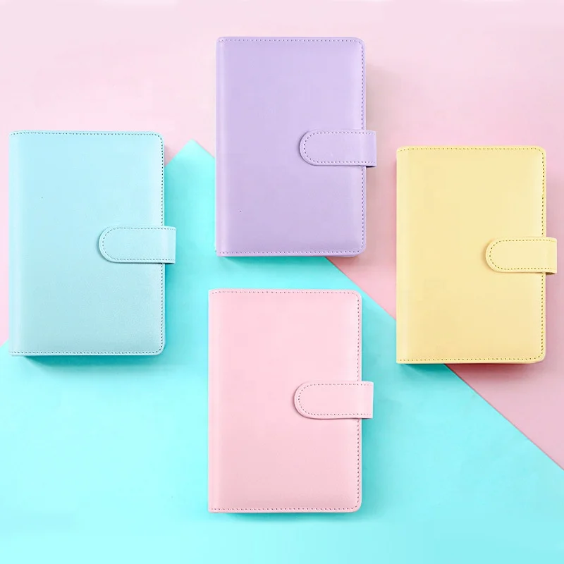 Macaron A6 Budget Binder A6 PU Leather Notebook Binder Book Cover with Card Slot Agenda Planner Organizer Stationery A6 A5