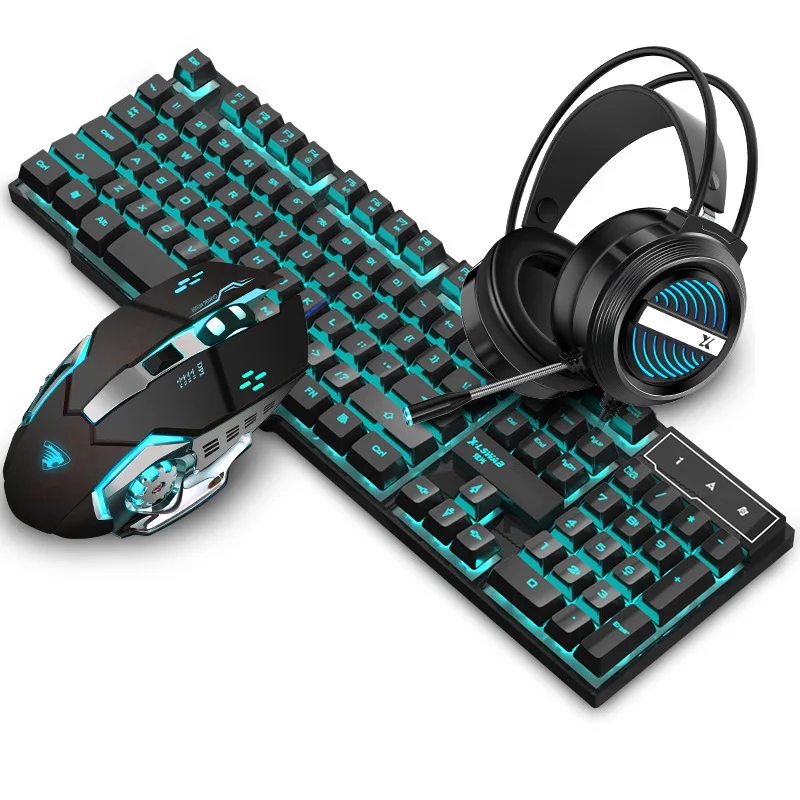 

Dazzle light set computer wired mouse and keyboard set hover key game mechanical keyboard mechanical, Black