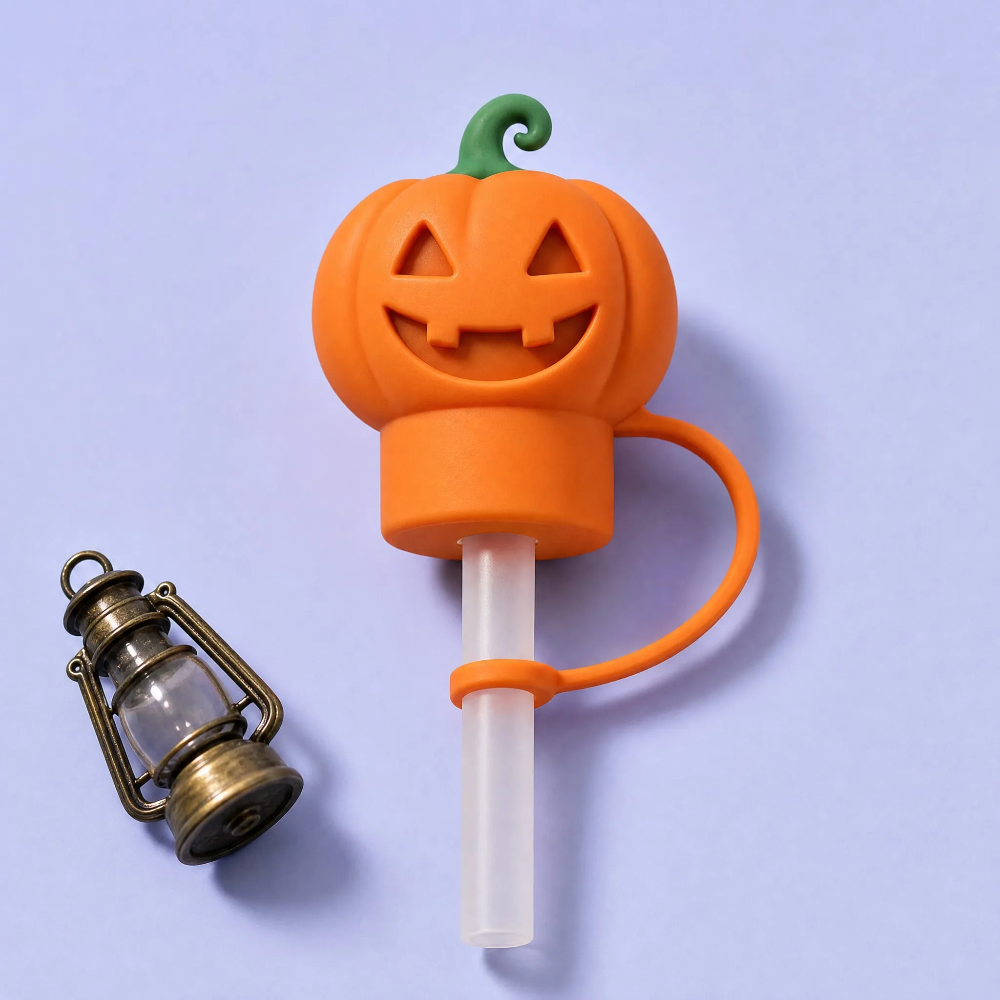 Pumpkin Straw Cover with Lantern Close-up