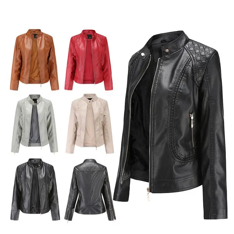 

D95058 plus size women fall clothing coat crop tops fashion leather jackets