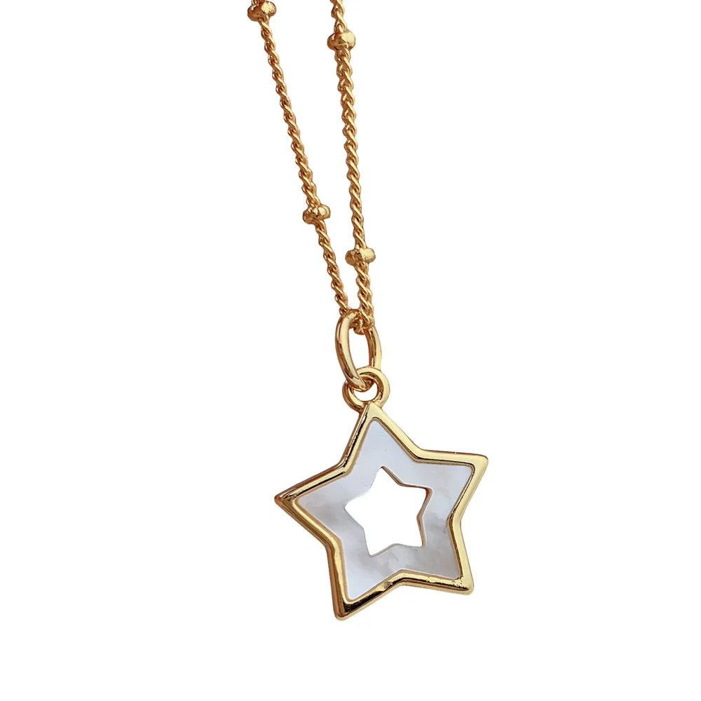 

MSYO Amazon Hot Fashion Gold Hollow Out Five-pointed Star Necklace Shell Pendant Necklace, As picture