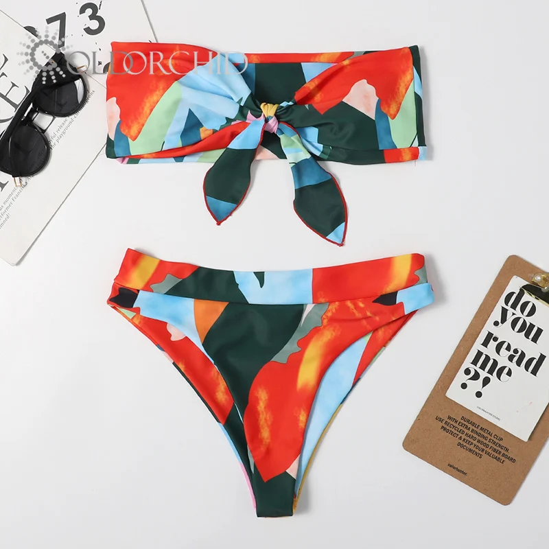 

2021 custom print bathing suit low moq 2 piece beach women swimwear bikini set