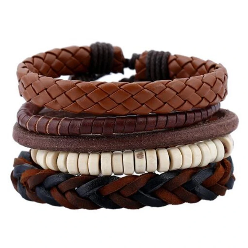 

2020 Bracelets & Bangles Mens Charm Punk Bileklik Pulseiras Natural Stone Beads Leather Bracelets Pulseira Masculina Jewelry, As photo