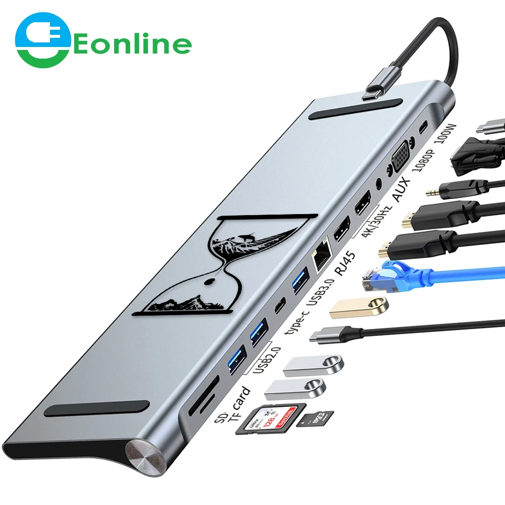 

EONLINE 3D 11in 1 USB C HUB Type C to HDTV-compatible USB 3.0 Adapter HUB Dock for MacBook Pro Air Notebook USB C Splitter