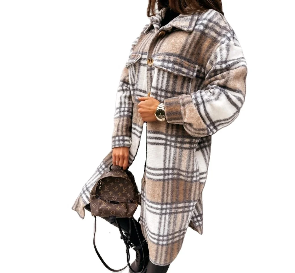 

Autumn Winter Elegant Female Casual Girls Plaid Jacket Shirt Fashion Long Coat Streetwear Plaid Jacket Women