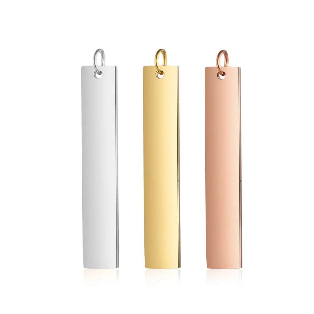 Personalized Custom Engraving Blank Style Silver/Gold/Rose Gold Stainless Steel Vertical Bar Charm for Necklace Bracelet Making
