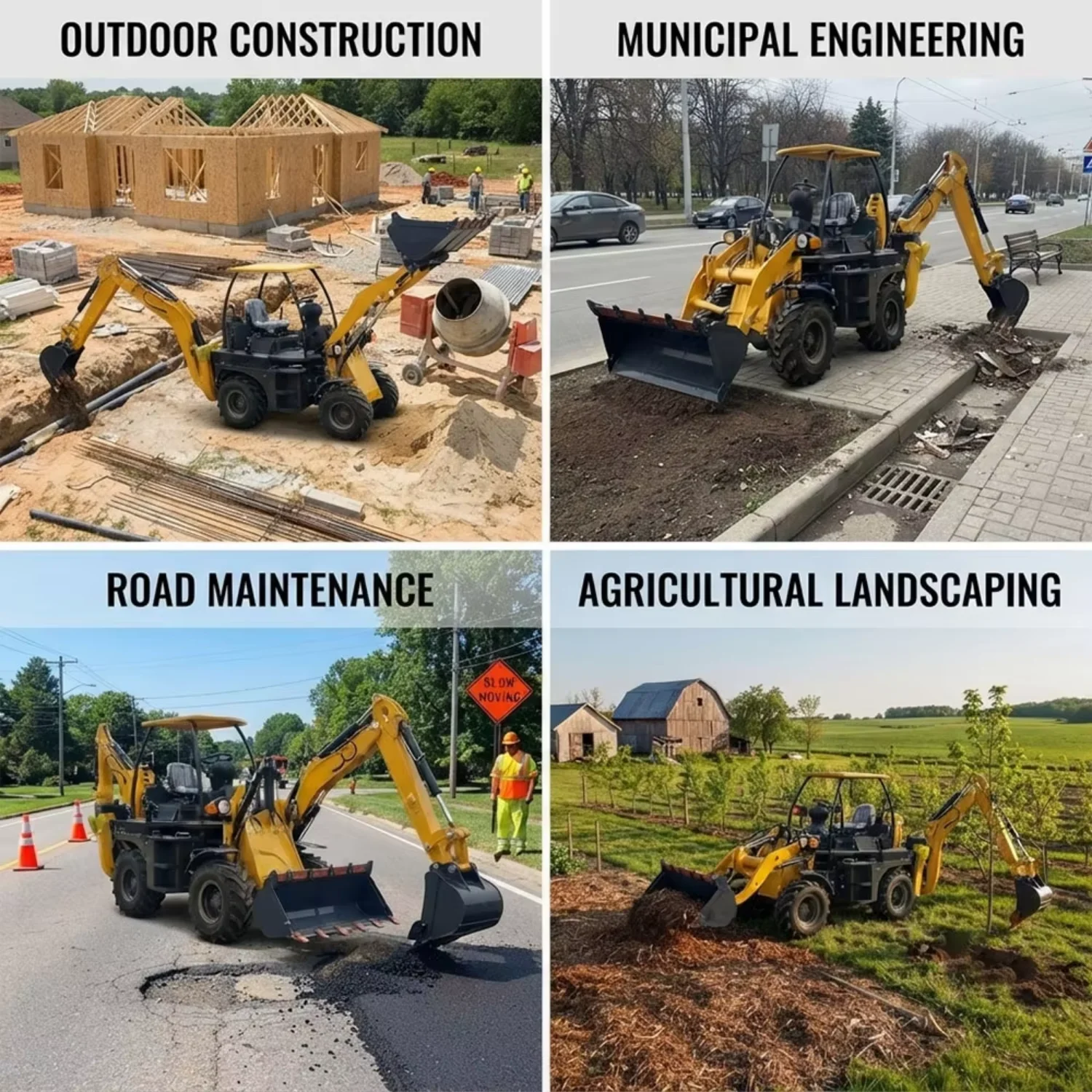 Mini Backhoe Loader Excavator 4 Wheel Drive Diesel Engine Earth Moving Machinery with 1 Year Warranty for Construction Sites