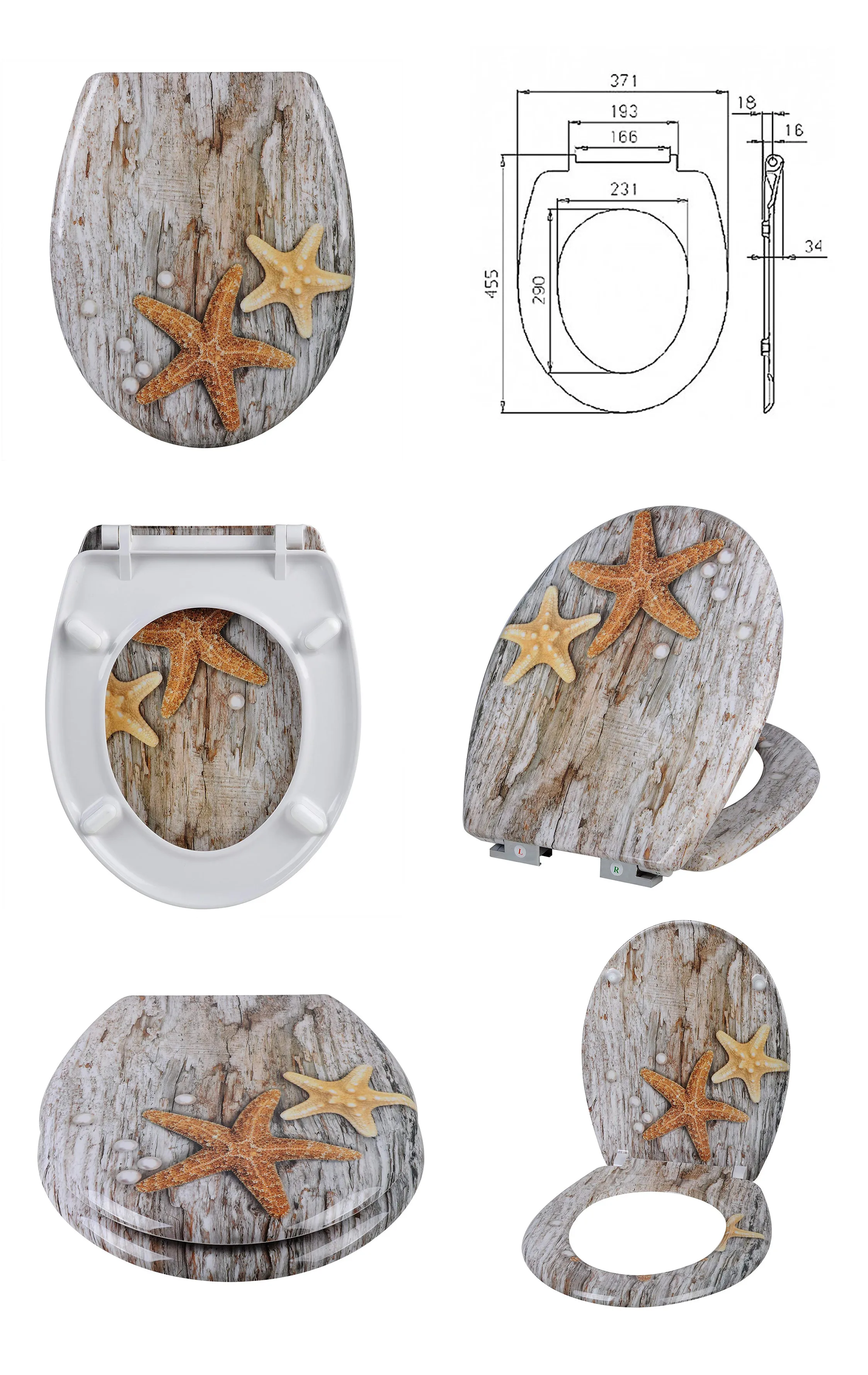 Starfish Printing Duroplast Toilet Seat With Standard Germany Size