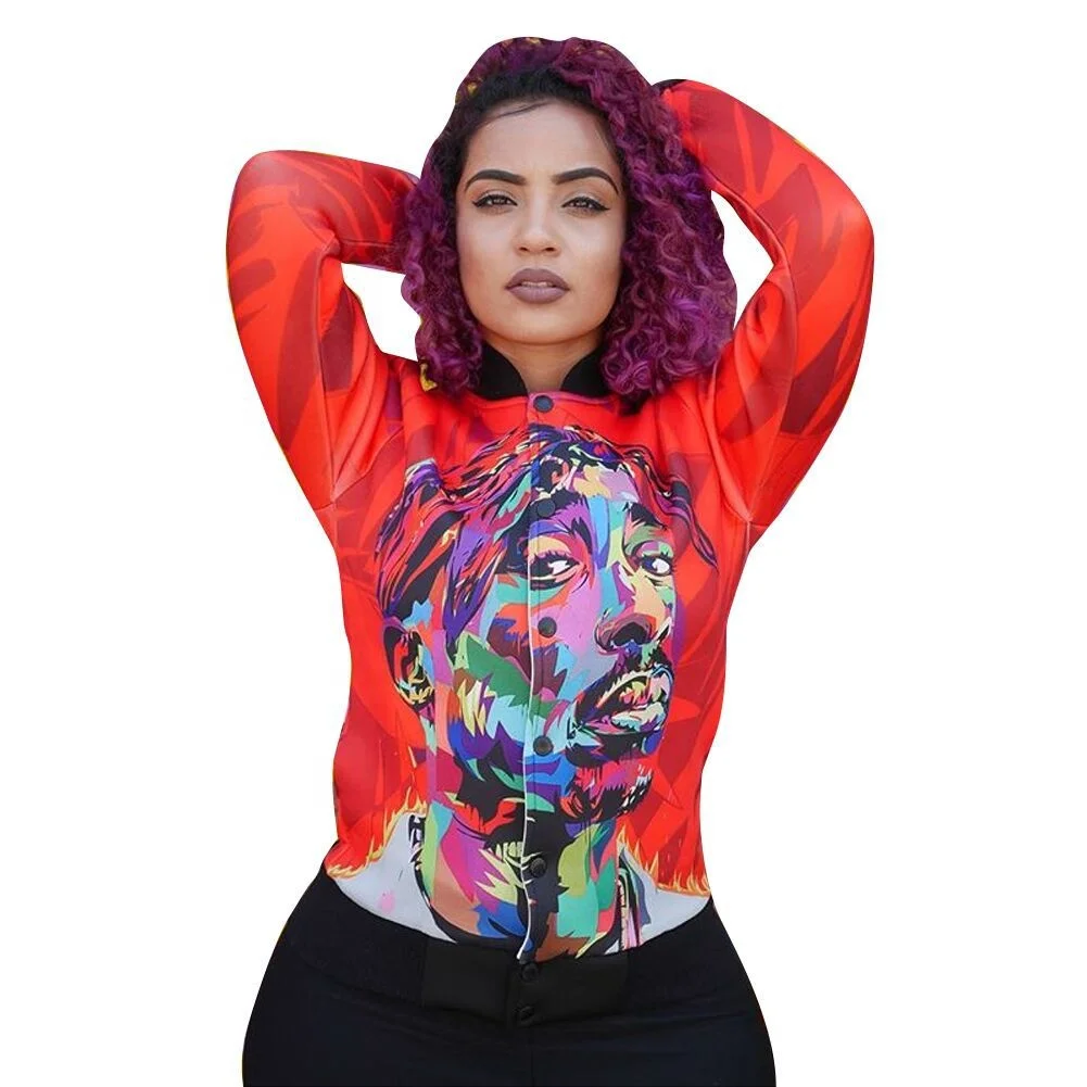 

MT252-6014 Wholesale fashion women's hip-hop version printed jacket baseball uniform women jacket