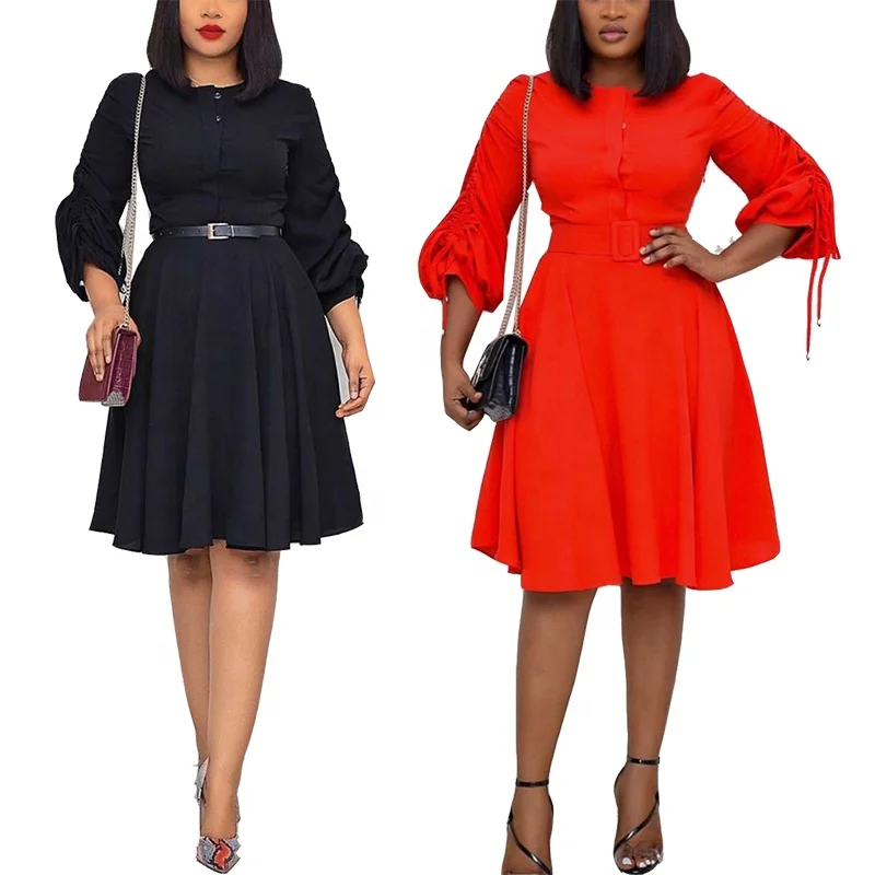 

2021 Cyalaa Knee Length Round Neck Polyester African  Short Dress & Skirts