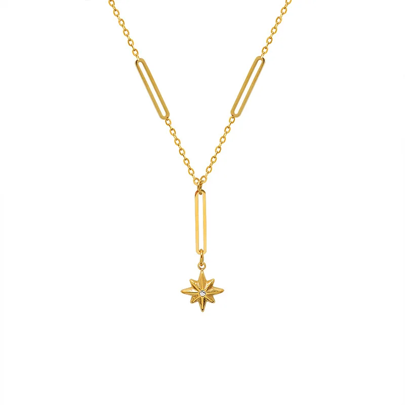 

Chocker Six Star Awn Pendant 18K Necklace Titanium Steel Strip Handmade Chain Link 18K Gold Plated Necklace