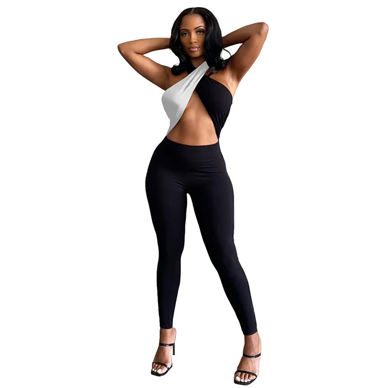 

B35768A 2021 Halter neck clubwear woman sexy cross bandage jumpsuit, Picture