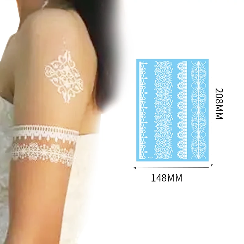 

White Lace Temporary Tattoos for Women tattoos temporary custom sticker Fake Stickers Bride Wedding Cool Tattoo Designs, Metallic gold, silver, black, blue or cmyk