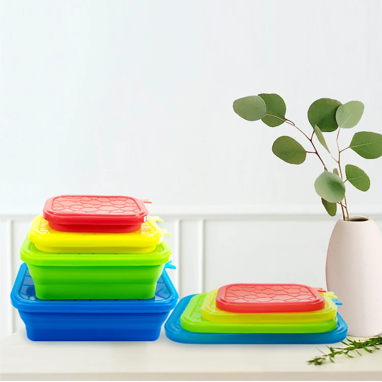 

Microwave Safe Approved Set of 4 Collapsible Heat-resistant Silicone Lunch Bento Box