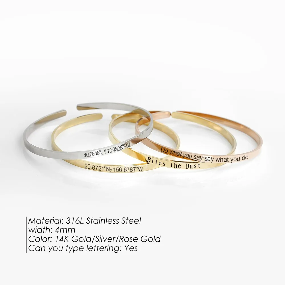 

Letter Zircon Women Personalized Gold Plated Bracelet Gold Bangle Stainless Steel Custom Sterling Silver Engraved Cuff Bracelet, Silver / gold / rose gold
