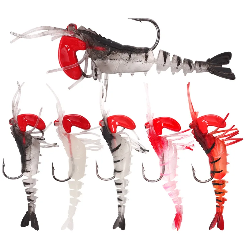

7cm 12.6g Fishing Shrimp Prawn Lure Baits River Prawn Fishing Craws Saltwater Bream Lures With Hook Luminous Eyes, 5 color