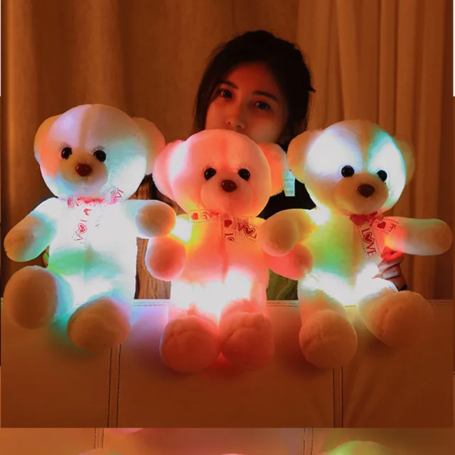 

1PC 38CM LED Colorful Glowing Luminous Plush Baby Toys LED Stuffed Bear Teddy Bear Lovely Gifts for Kids, As picture