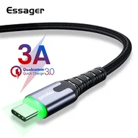 

High quality 3A Nylon Braided Wire Type C Led Usb Phone Fast Charger Cable