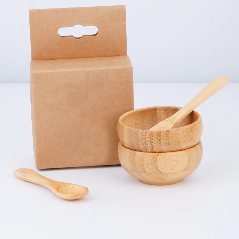 

New Arrive Mini Eco-Friendly 3 in one Bamboo Facial DIY Mask Mixing Bowl With Spatula Spoon Set, Wood color