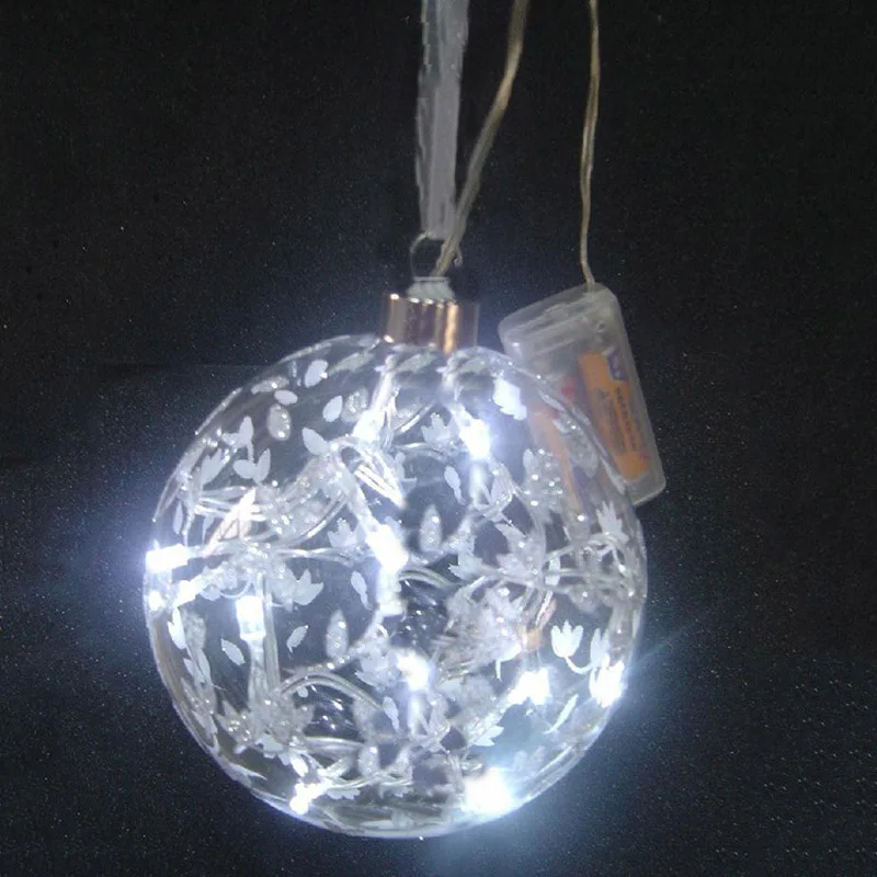 Clear Lighted Up Glass Christmas Ball Ornament Led Light Hanging Ball ...