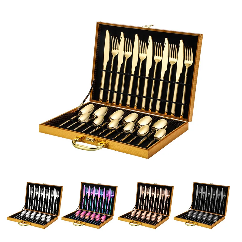 

Piece Gold Baroque Royal Luxury Pcs Flatware Cutleri Set Nordic Stainless Steel 24 Cutlery In A Suitcase, Sliver/gold