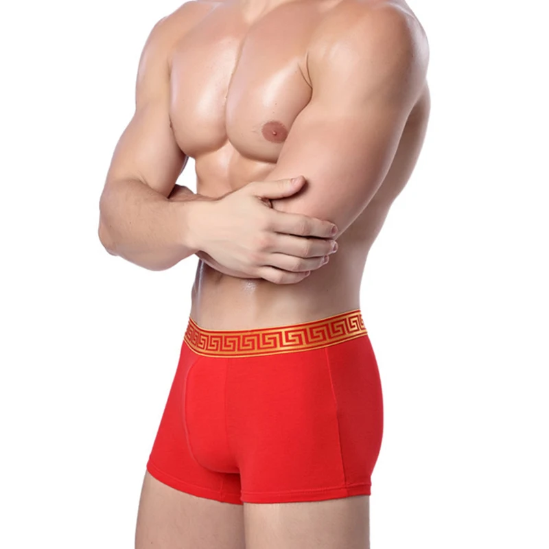 

Red Elastic Waist U Convex Men Boxers Casual Breathable Man Underwear Cotton Boxer Male Business Shorts Custom Logo