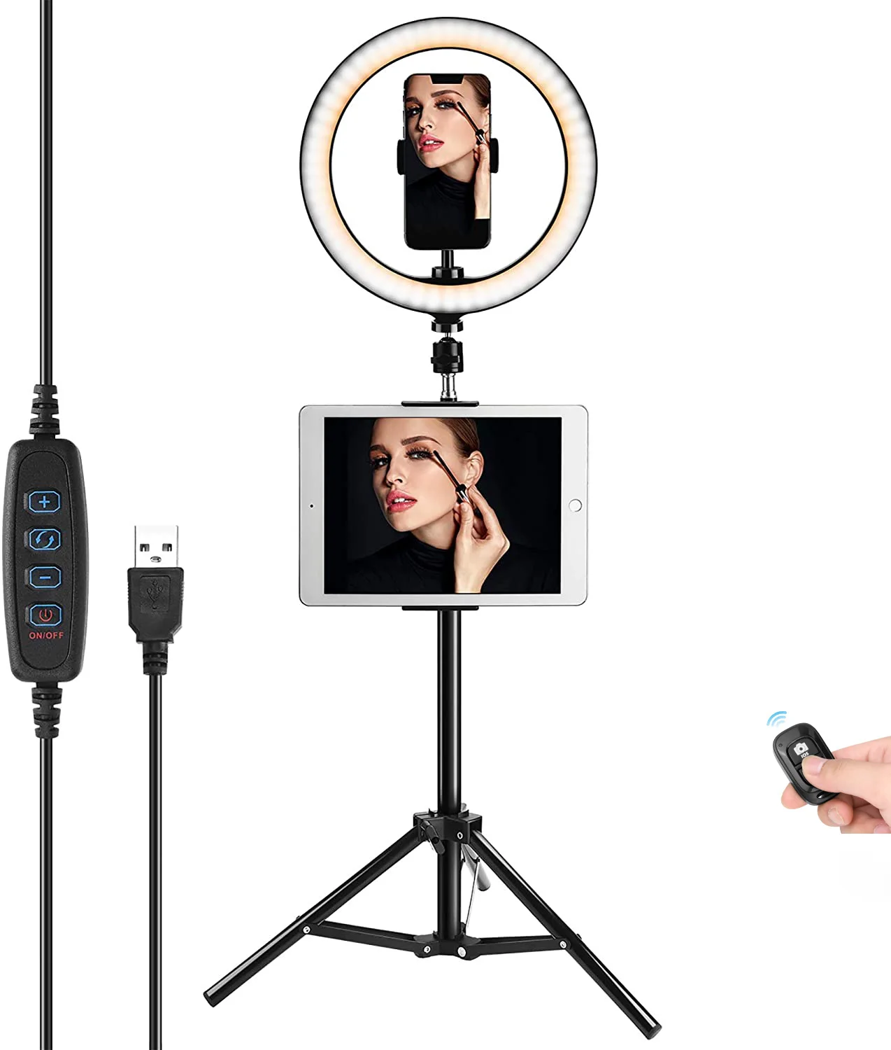 

10" Ring Light Live Stream Dimmable LED Ring Light with Tablet Holder iPad Holder for YouTube/Video/Vlog/Photography/Zoom, White, white warm, warm