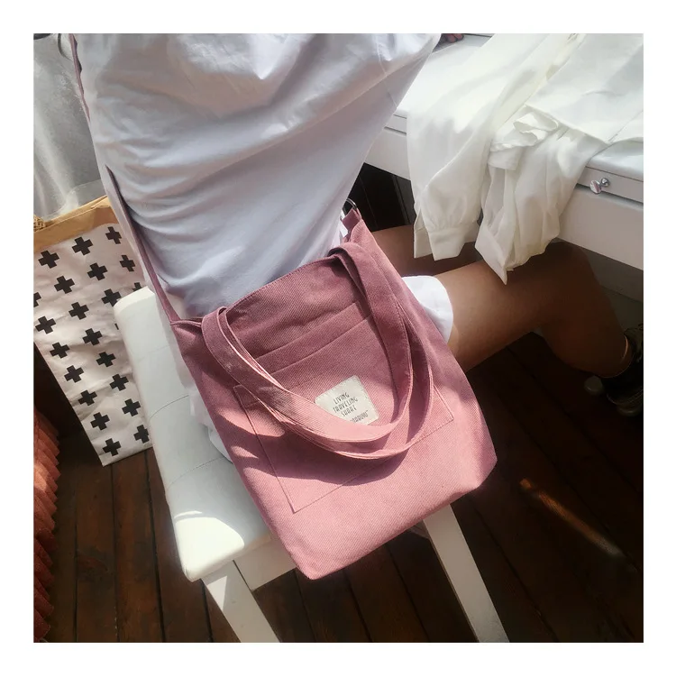 

2021 New Literary Canvas Bag Spring/summer Women's Single Shoulder Messenger College Style Student Portable Corduroy Handbag, 8 color