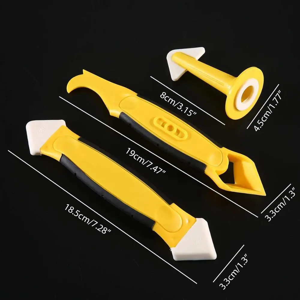 
3 Pieces Caulking Tool Kit,Yellow Silicone Sealant Finishing and Replace Removal Tool with a Caulk Nozzle 