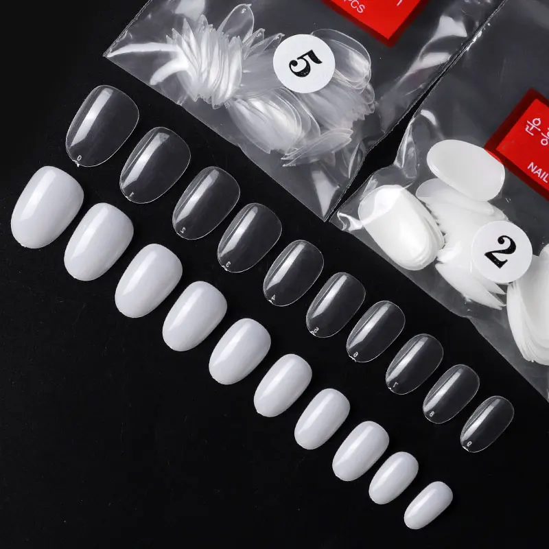 

500pcs Full Cover Short Oval False Nail Tips Natural Clear Acrylic Nail Art Practice Display Nail Accessories