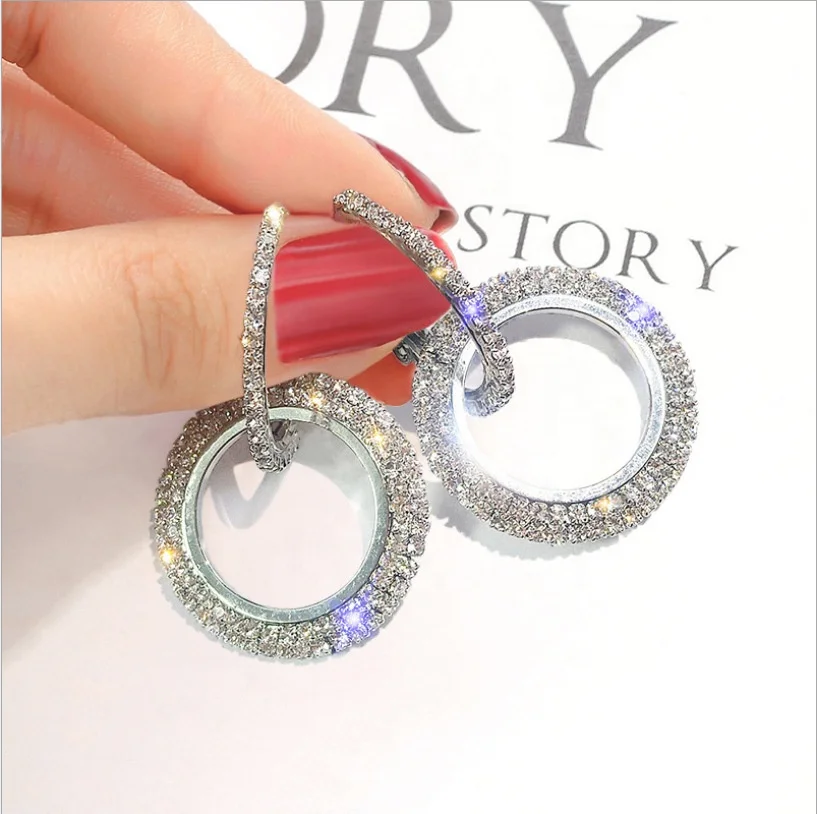 

2021 New Fashion Beautiful Alloy Rhinestone Round Earrings For Women Jewelry, Picture shows