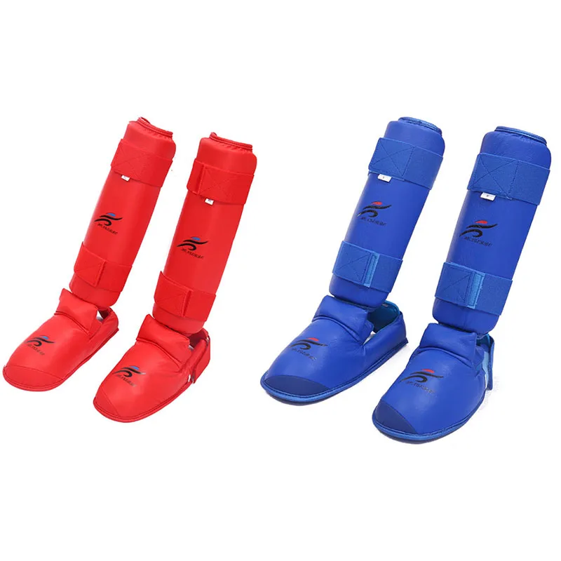 

Adults Kids Kick Boxing Full Foot in Taekwondo Muay Thai Sanda Kick Taekwondo Protective KarateGear Shin Guards, Red, blue