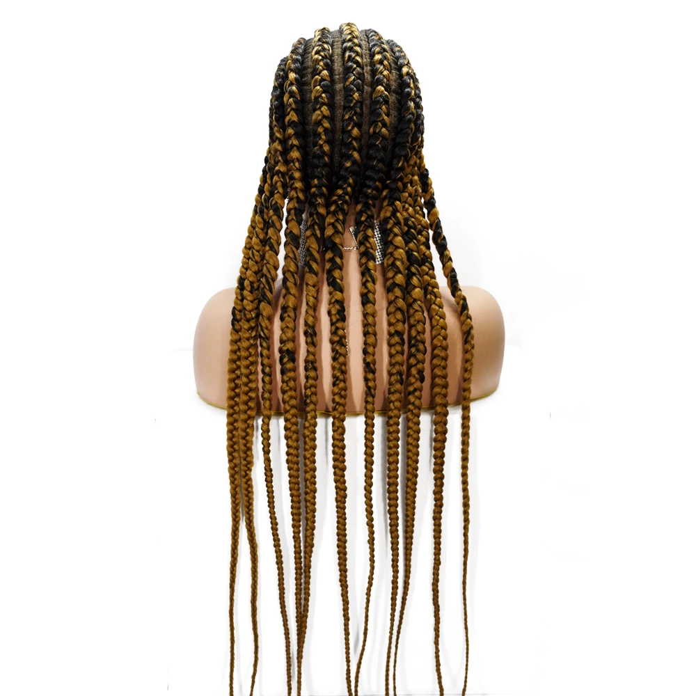 

Synthetic Lace Full Wig Braided 11 Braids Gold 38 inch Baby Hair Box Braiding wigs Cornrow African Black Women, Picture