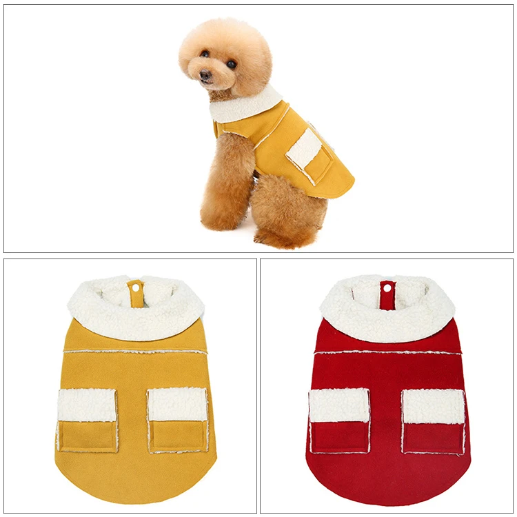 

British Style Fashion Luxury Thickened Warm Sherpa Pets Teddy Winter Vest Coat Pilling Resistance Puppy Dog Clothes, Khaki, red