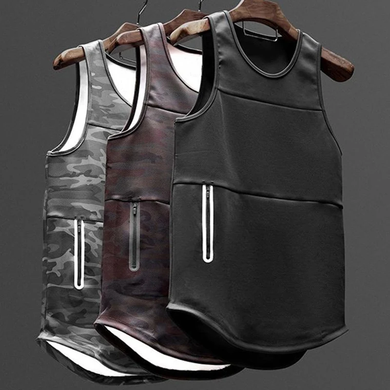 

New gym large size 100% polyester fiber quick-drying men's sports fitness sleeveless vest