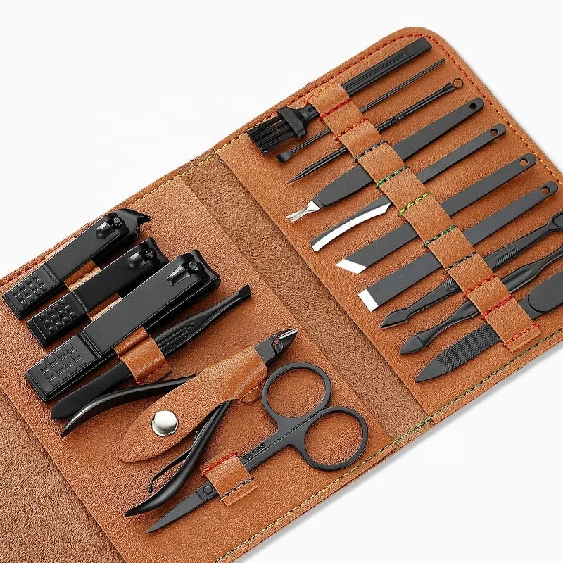 

Brown 16 piece Pedicure Manicure Set Stainless Steel Beauty Professional 16Pcs Nail clippers Set Nail Care tools kit Soft PU Bag, According to options