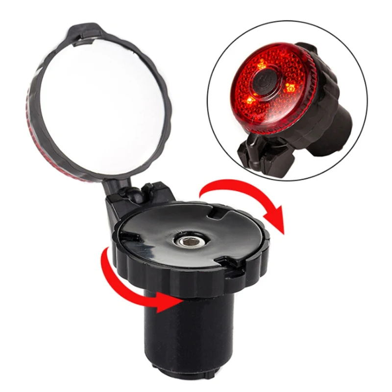 

Bike Handlebar Rearview Mirror With Light,Adjustable Handle Bar End Plugs Bicycle Accessories Safety Rear View Mirror, Black