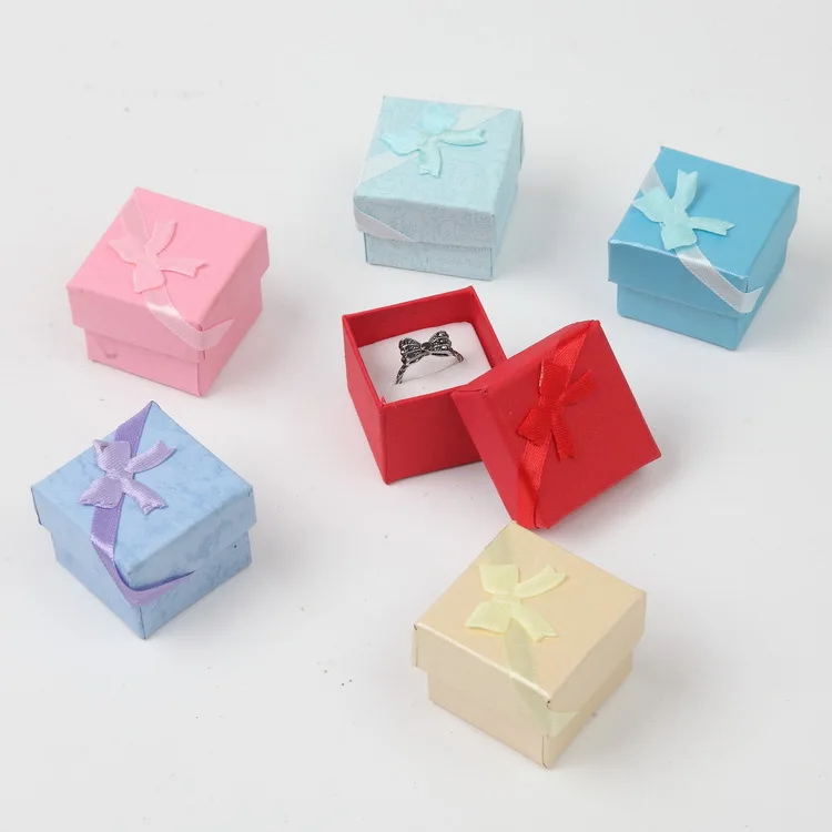 

Factory direct 4*4*3 bow ribbon gift jewelry necklace earrings ring jewelry packaging carton, As shown or customized