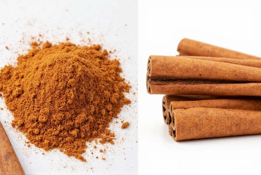 Side-by-side comparison of Ceylon and Cassia cinnamon sticks