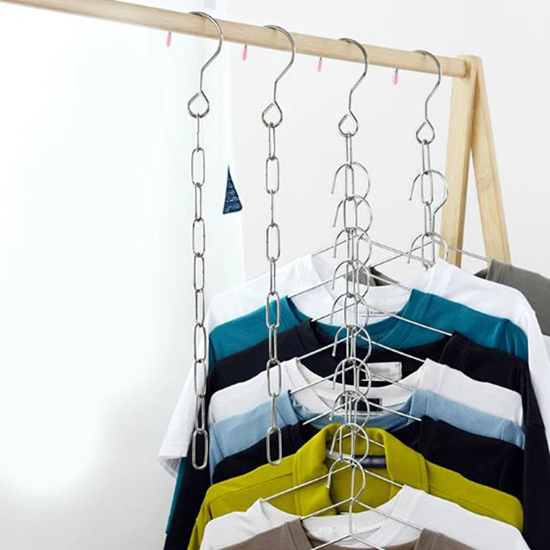 

Stainless Steel Clothes Market Shop Display Hanging Chain Hooks With Ring Hanger Household Tools, As photo