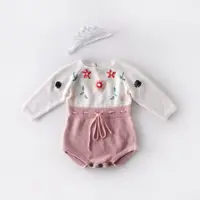 

Newborn Baby Girl Clothing Rompers Wool Knitting Flower Tops Long Sleeve Romper Warm Outfits Clothes Baby Girls