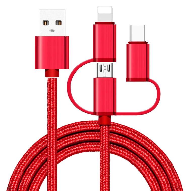 

Durable Universal New 2A Usb 2.0 Mobile Data Cable 3 In 1 USB Charging Cable, Black/red
