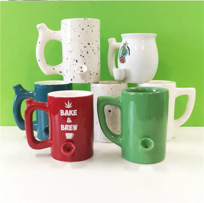 

Wholesale Smoking Ceramic Cups Smoke Coffee Pipe Mugs Wake And Bake Tobacco/tea Pipe Cup, Customized color