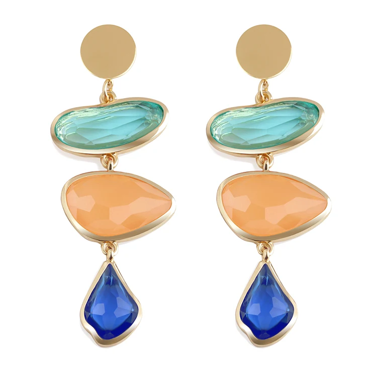 

Wholesale Trendy Colorful Boho Jewelry Factory Direct Sales Acrylic Shiny Gold Plated Drop Earrings