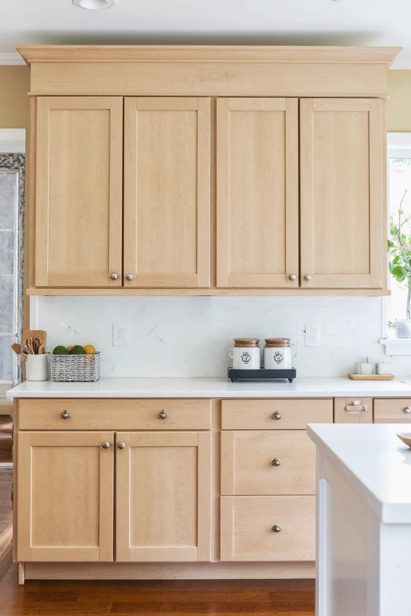 Before and after transformation of a kitchen using farmhouse natural wood cabinets