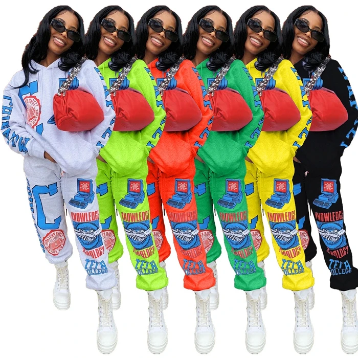 

Plus Printed Letter Plush fashion Two Piece Sets hooded Pockets Tops With Pants Women's 2021 Autumn Winter Outfit Sweat Suits, 6 colors