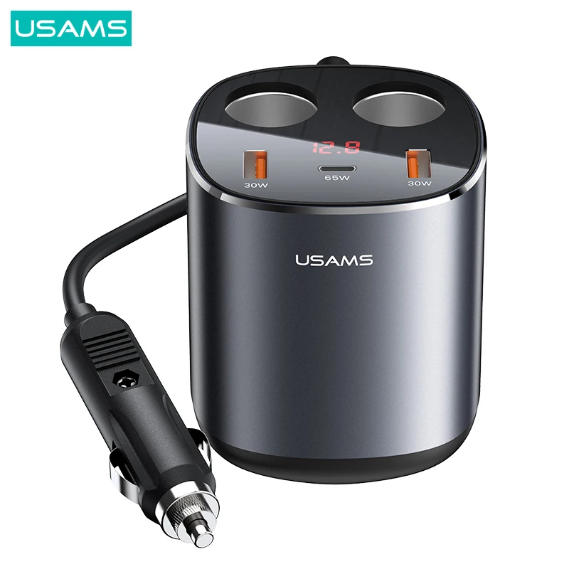 

USAMS 245W 2A+C 3 Ports + Dual Cigarette Lighters Digital Display Fast Car Charger